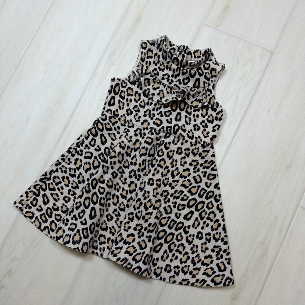 Janie and Jack Aztec Leopard Print Mock Neck Bow A Line Ponte Knit Dress Size 3
